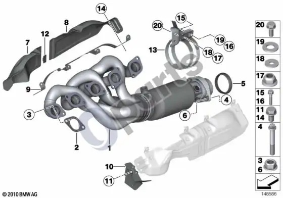 BMW 5 E60 E61 išmetimo kolektorius su katalizatoriumi (E60 M5, E61 LCI M5) – schema
