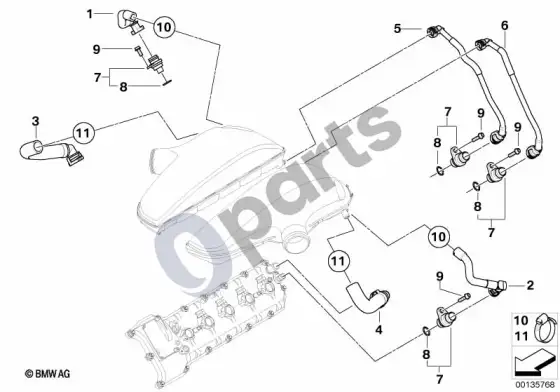 BMW 5 E60 E61 karterio vėdinimas (E60 M5, E61 LCI M5) – schema