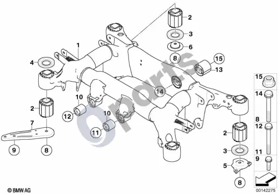 BMW 5 E60 E61 galinės ašies rėmas (E60 M5) – schema