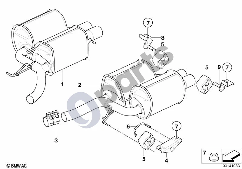 BMW 5 E60 E61 (2004–2010) Išmetimo sistema, galinė (E60 M5) schema – pozicija 05: Guminė atrama
