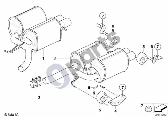 BMW 5 E60 E61 išmetimo sistema, galinė (E60 M5) – schema