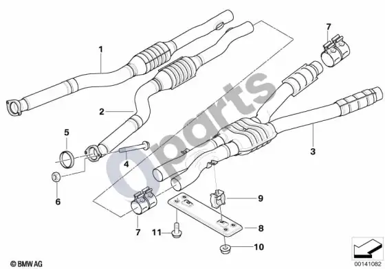 BMW 5 E60 E61 katalizatorius/vidurinis duslintuvas – schema