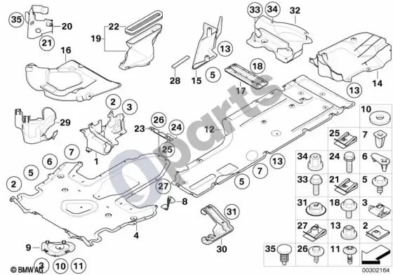 BMW 5 E60 E61 dugno apsauginė danga (E61 520D) – schema