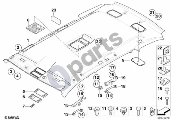 BMW 5 E60 E61 lubų apmušalas / rankena (E61 520D) – schema
