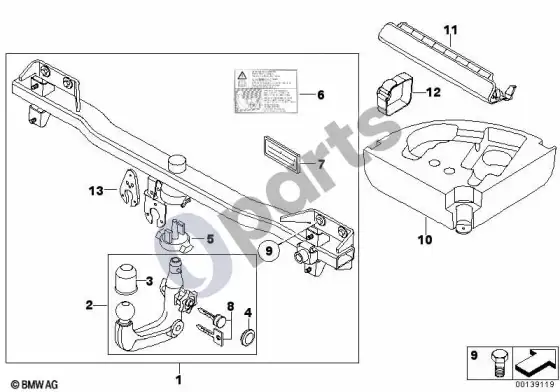 BMW 5 E60 E61 nuimamas vilkimo kablys (E61 520D) – schema
