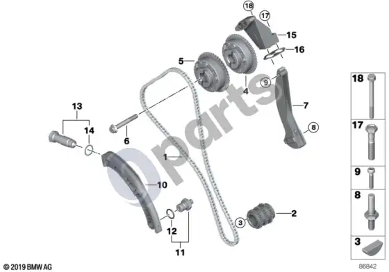 BMW 5 E60 E61 paskirstymo pavara, paskirstymo grandinė, cil. 1-4 (E61 545I) – schema