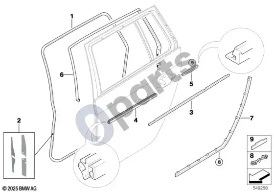 BMW 5 E60 E61 galinis durų sandariklis (E61 LCI 520DM47N2, E61 520D) – schema