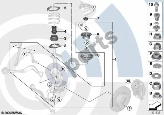 BMW 5 E60 E61 remonto komplektas, atraminis guolis (E61 LCI 520DM47N2, E61 520D) – schema
