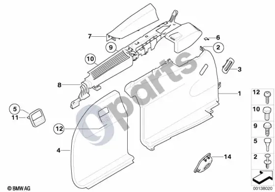 BMW 5 E60 E61 šoninė bagažinės grindų apdailos plokštė – schema