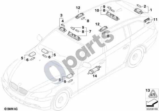 BMW 5 E60 E61 įvairios lemputės (E61 LCI 520DM47N2) – schema
