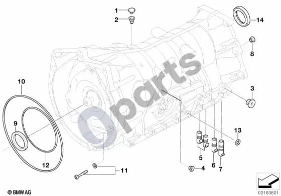 BMW 5 E60 E61 GA6HP19 korpusas, tvirtinimo detalės, AWD – schema