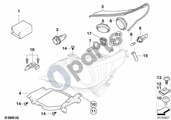 BMW 5 E60 E61 individual halogeninio žibinto dalys; 2007.03 - ... – schema