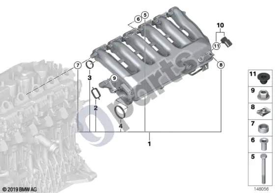 BMW 5 E60 E61 įsiurbimo kolektorius be sklendžių valdymo – schema
