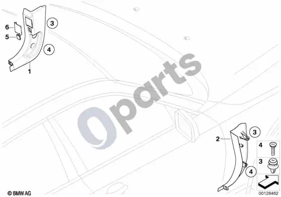 BMW 5 E60 E61 kojų erdvės apdailos plokštė – schema