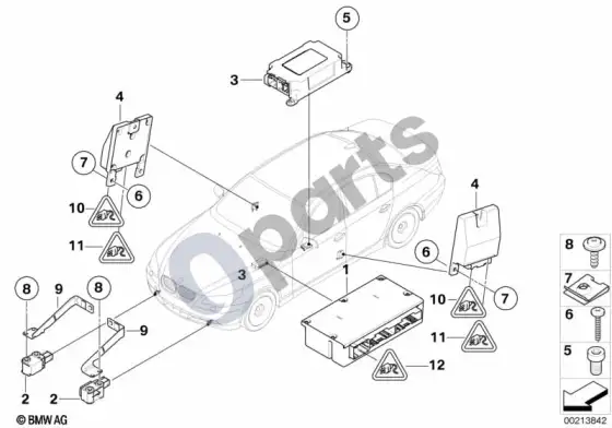 BMW 5 E60 E61 oro pagalvių elektros dalys – schema