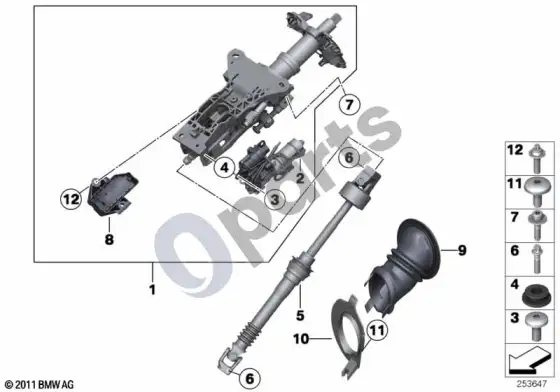 BMW 5 E60 E61 papildomos dalys, elektrinis vairo kolonėlės reguliavimas; 2005.09 - ... – schema
