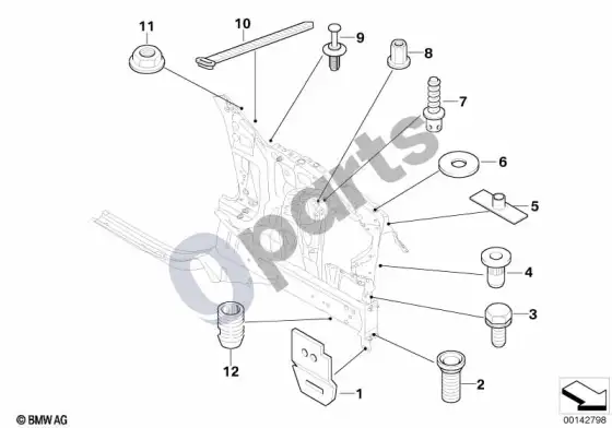 BMW 5 E60 E61 priekinės dalies remonto elementai – schema