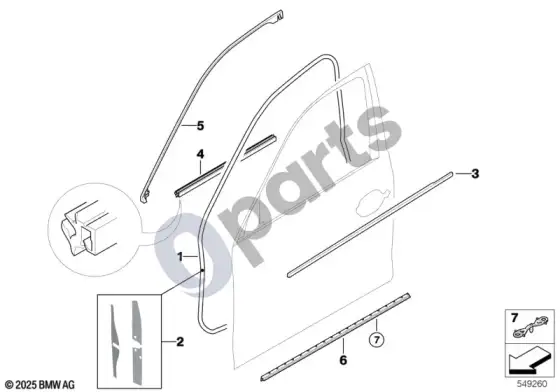 BMW 5 E60 E61 priekinis durų sandariklis – schema