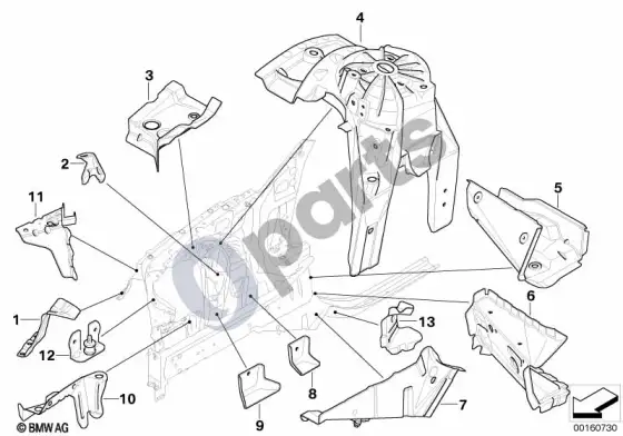 BMW 5 E60 E61 priekinis kėbulo laikiklis, dešinys – schema