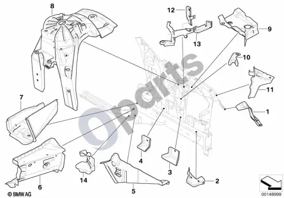 BMW 5 E60 E61 priekinis kėbulo laikiklis, kairys – schema