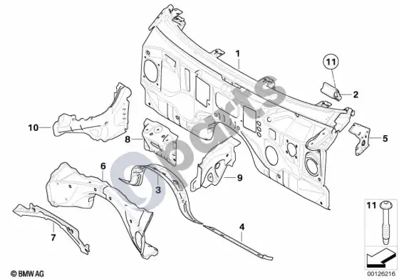 BMW 5 E60 E61 purslų sienelės dalys – schema