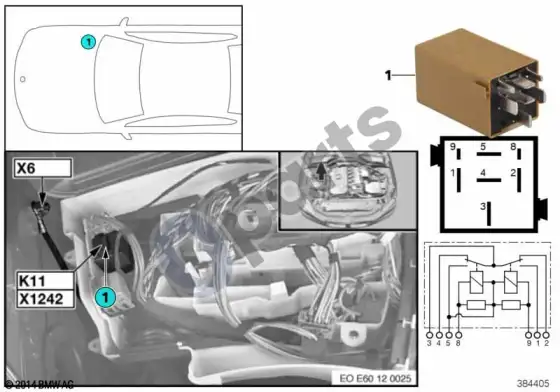 BMW 5 E60 E61 relė, priekinio stiklo valytuvai K11 – schema