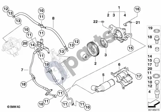 BMW 5 E60 E61 VANOS cilindrų galvutės tvirtinimo detalės – schema