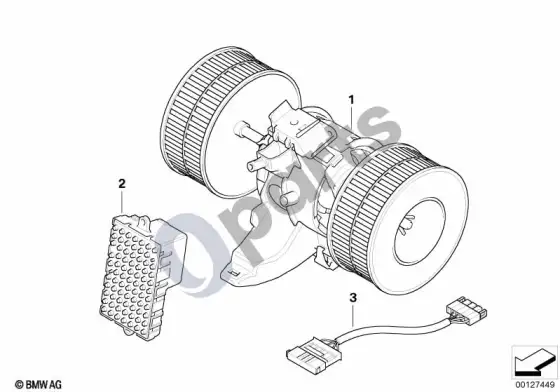 BMW 5 E60 E61 ventiliatoriaus blokas / tvirtinimo detalės – schema