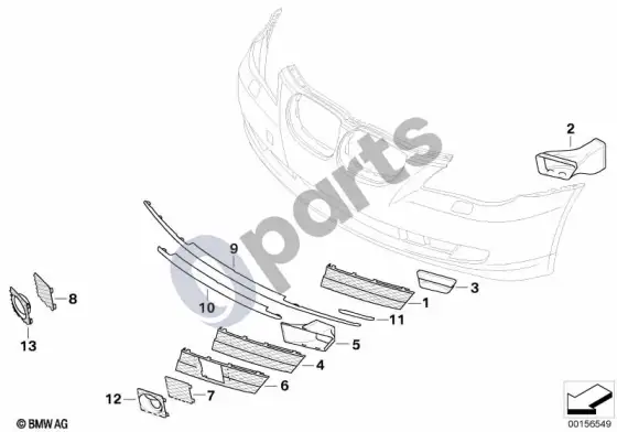 BMW 5 E60 E61 apdailos skydelis, apdailos elementai, priekiniai – schema