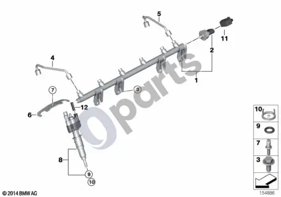 BMW 5 E60 E61 aukšto slėgio bėgelis / purkštukas / vamzdis (N53) – schema