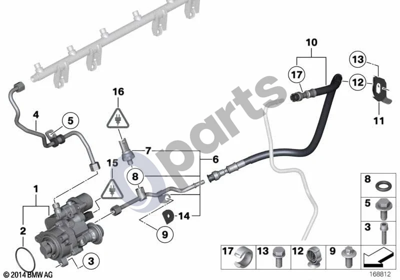 BMW 5 E60 E61 (2004–2010) Aukšto slėgio siurblys / vamzdeliai (N53) schema – pozicija 04: Aukšto slėgio vamzdis