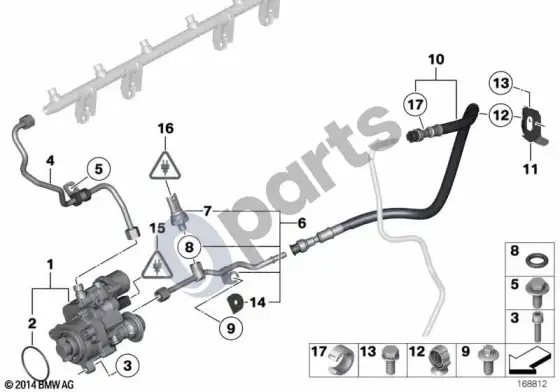 BMW 5 E60 E61 aukšto slėgio siurblys / vamzdeliai (N54) – schema