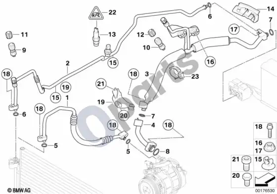 BMW 5 E60 E61 aušinimo skysčio vamzdynai (N53) – schema
