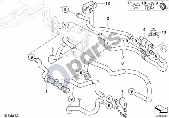 BMW 5 E60 E61 autonominio šildytuvo vandens vožtuvai IHKA high (M57N2) – schema