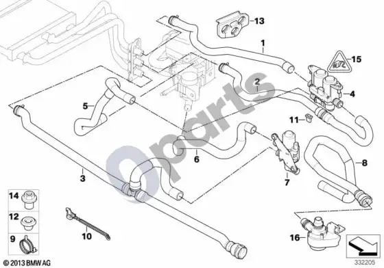 BMW 5 E60 E61 autonominio šildytuvo vandens vožtuvai IHKA high (N46N) – schema