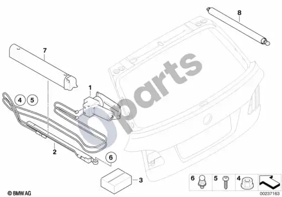BMW 5 E60 E61 bagažinės dangčio hidraulinės dalys – schema