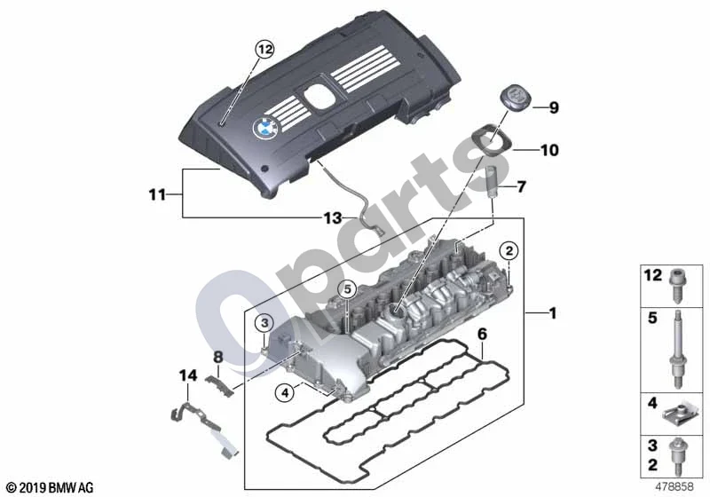 BMW 5 E60 E61 (2004–2010) Cilindrų galvutės dangtis (N53) schema – pozicija 08: Metalinis laikiklis
