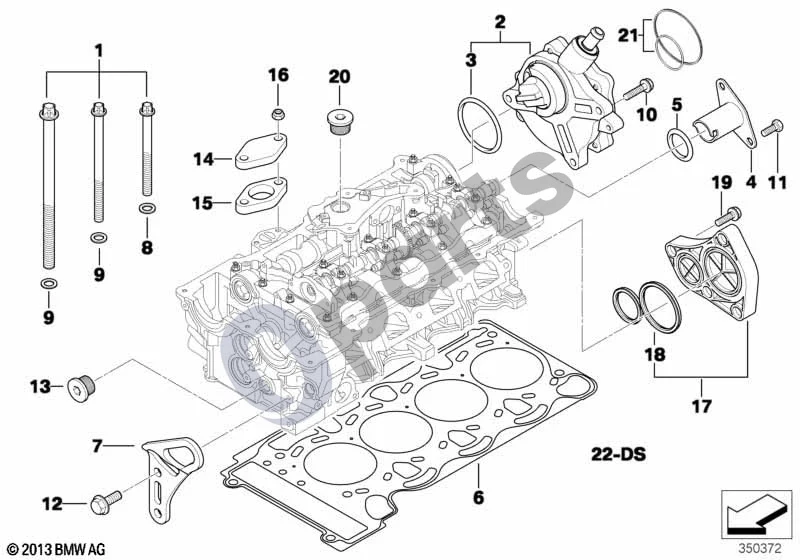 BMW 5 E60 E61 (2004–2010) Cilindrų galvutės pritvirtinamos detalės (N46N) schema – pozicija 11: Šešiakampis varžtas (M6X16-8.8-ZNS3)