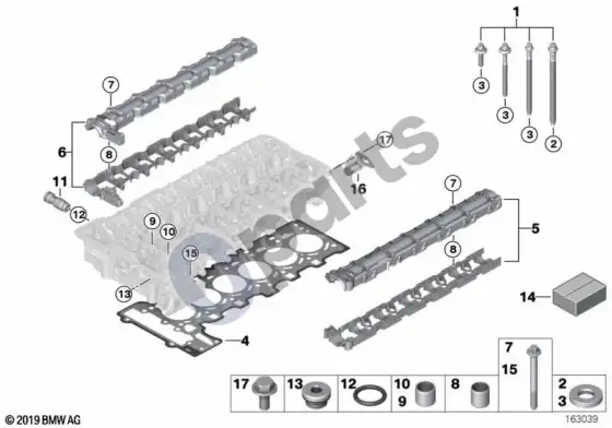 BMW 5 E60 E61 cilindrų galvutės pritvirtinamos detalės (N53) – schema