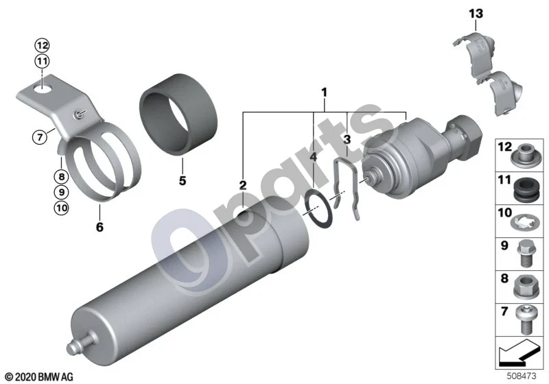 BMW 5 E60 E61 (2004–2010) Degalų filtras-tinklelis su šildymu (N47) schema – pozicija 01: Degalų filtras