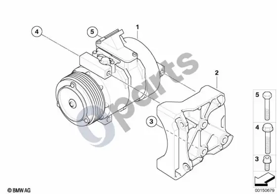 BMW 5 E60 E61 oro kondicionieriaus kompresorius / tvirtinimo detalė – schema