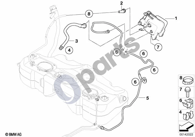 BMW 5 E60 E61 (2004–2010) Aktyvintosios anglies filtras / degalų bako vėdinimas (S85, E60) schema – pozicija 02: Adapterio laidas
