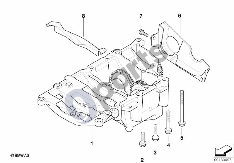 BMW 5 E60 E61 (2004–2010) Alkūninio veleno pavaros masių kompensatorius (M47N2) schema – pozicija 05: Šešiakampis varžtas (M8X95-10.9-ZNS3)