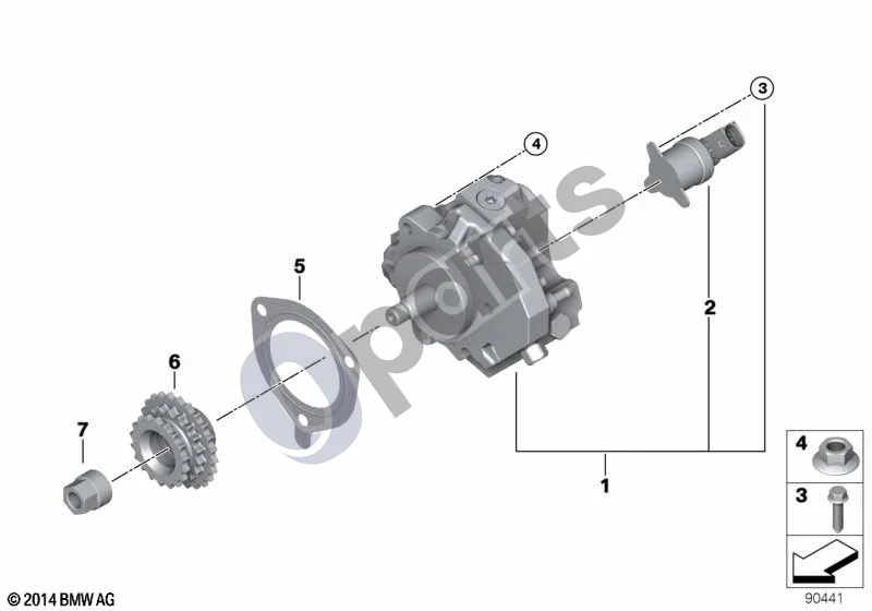 BMW 5 E60 E61 (2004–2010) Aukšto slėgio siurblys (M47N2) schema – pozicija 05: Plieninis tarpiklis