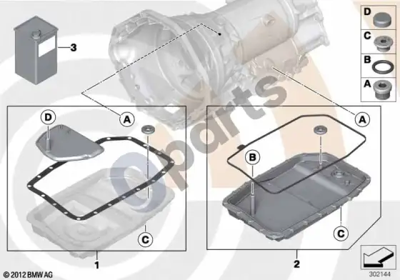 BMW 5 E60 E61 automatinės pavarų dėžės skysčio keitimo rinkinys (E60, E61 LCI, E60 LCI) – schema