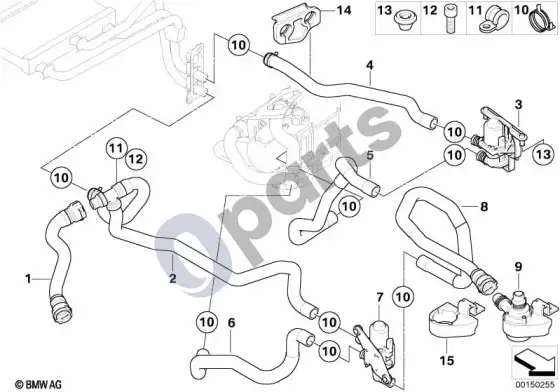 BMW 5 E60 E61 autonominio šildytuvo vandens vožtuvai IHKA basis (M54) – schema