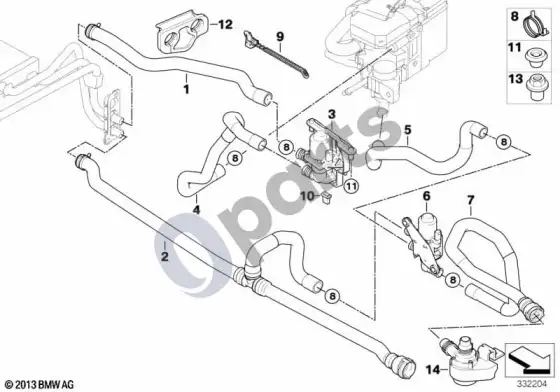 BMW 5 E60 E61 autonominio šildytuvo vandens vožtuvai IHKA basis (N52) – schema