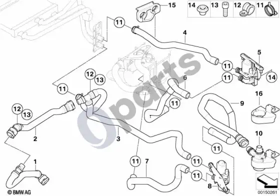 BMW 5 E60 E61 autonominio šildytuvo vandens vožtuvai IHKA basis (N62N) – schema