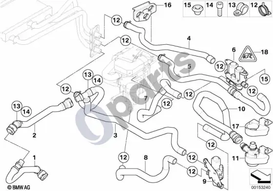 BMW 5 E60 E61 autonominio šildytuvo vandens vožtuvai IHKA high (N62) – schema