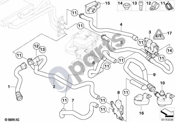 BMW 5 E60 E61 autonominio šildytuvo vandens vožtuvai IHKA high (E60) – schema